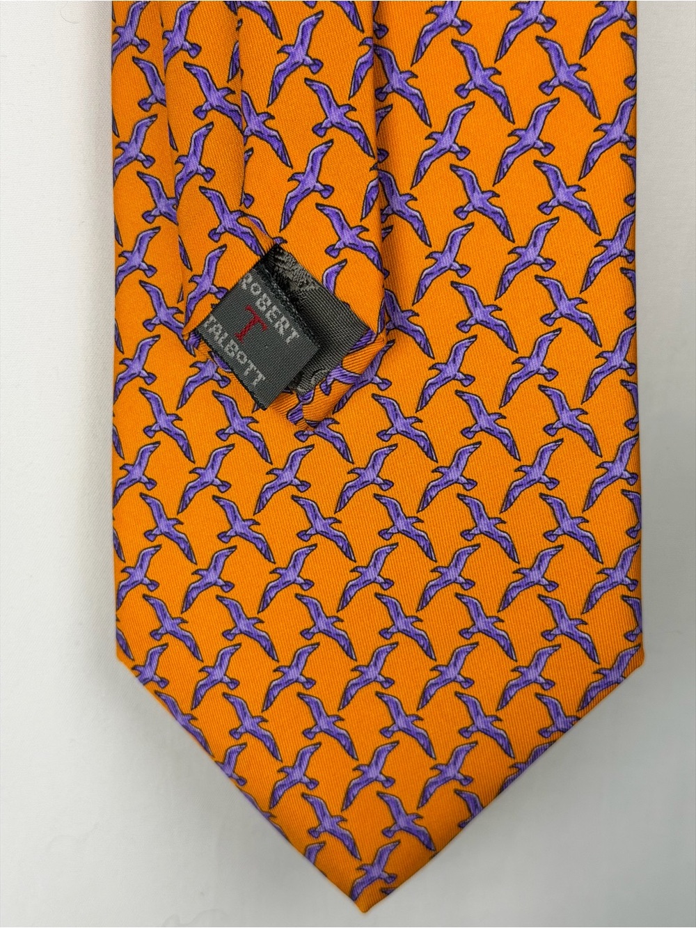 Robert Talbott Silk Tie Orange Purple Bird Seagull Print 4” USA